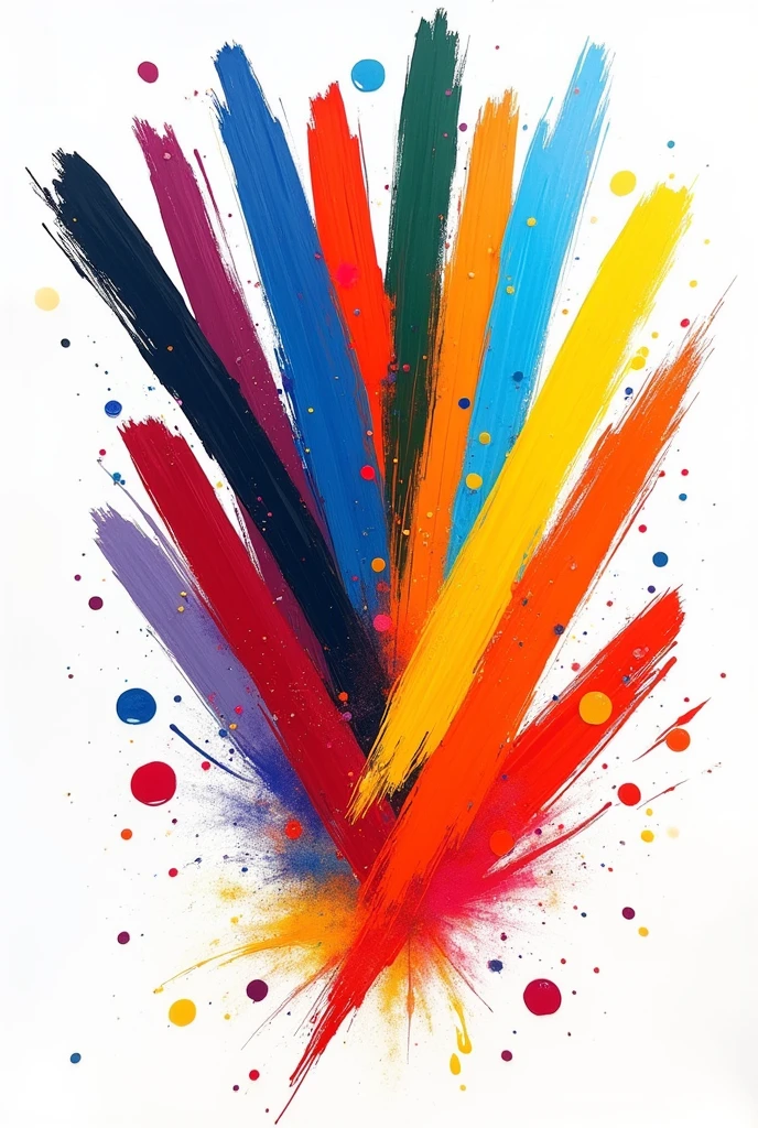 10 color brush strokes on white background, with drops of paint