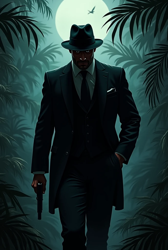 A man gangster in jungle at night