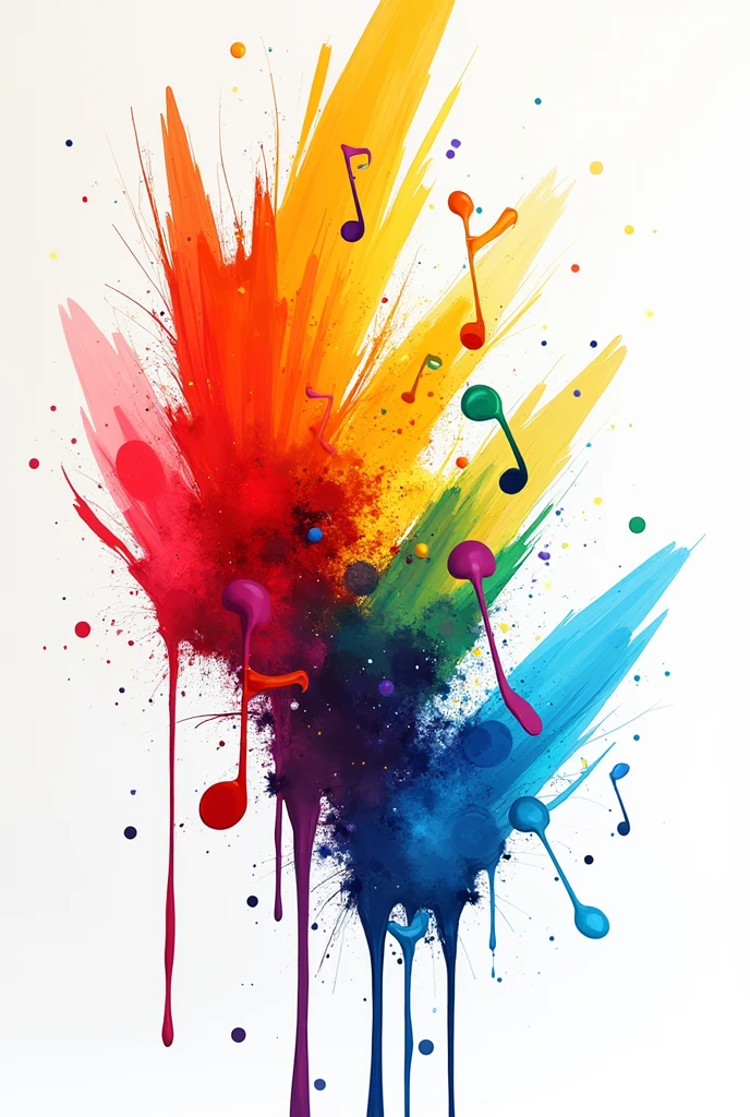 10 color brush strokes on white background, with drops of paint turning into music note