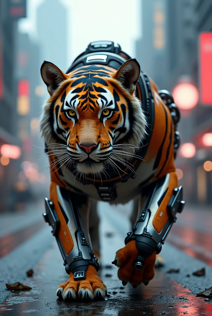 Tiger on a bullet cyber punk having body and proper outfit with goggles