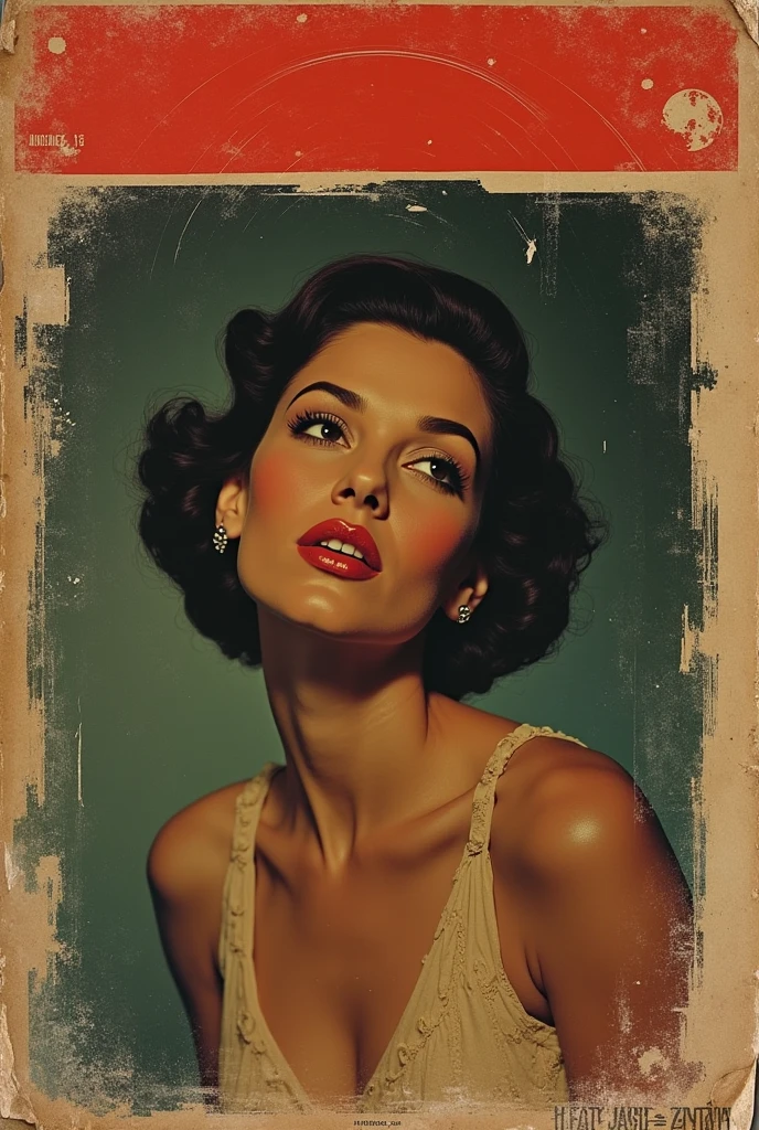 Une chanteuse américaine de jazz 1960 sur pochette 45 tours records abîmée avec une bande rouge en haut