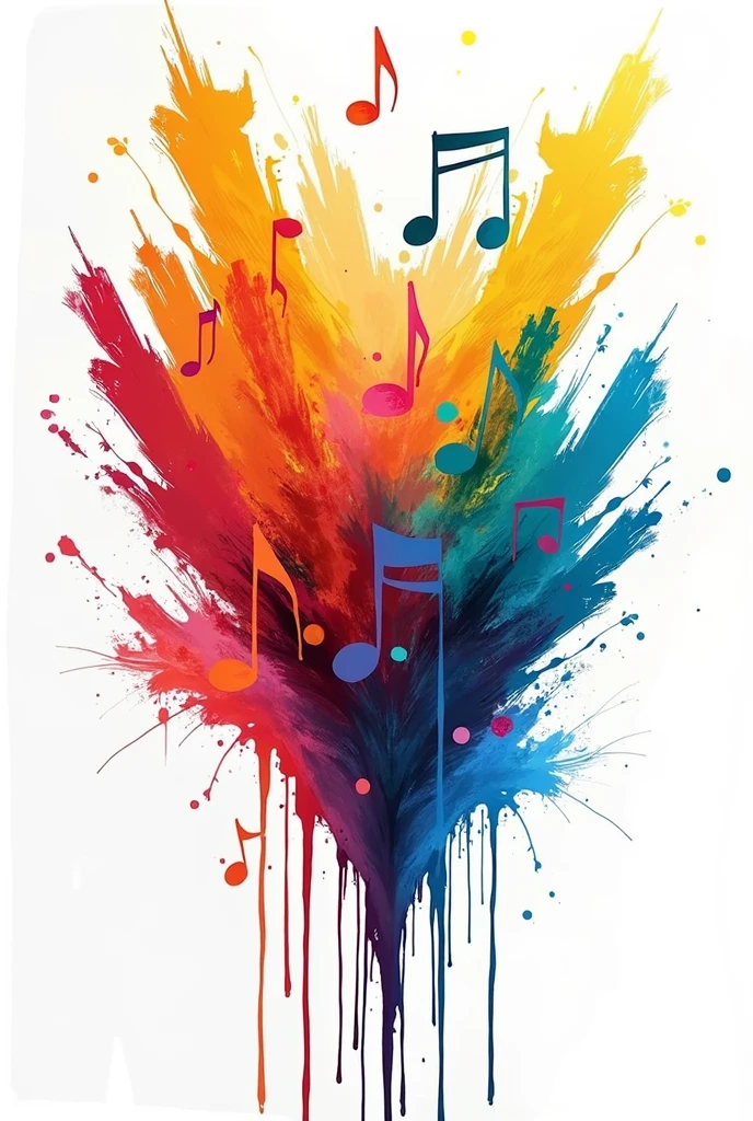 10 color brush strokes on white background, with drops of paint turning into music note