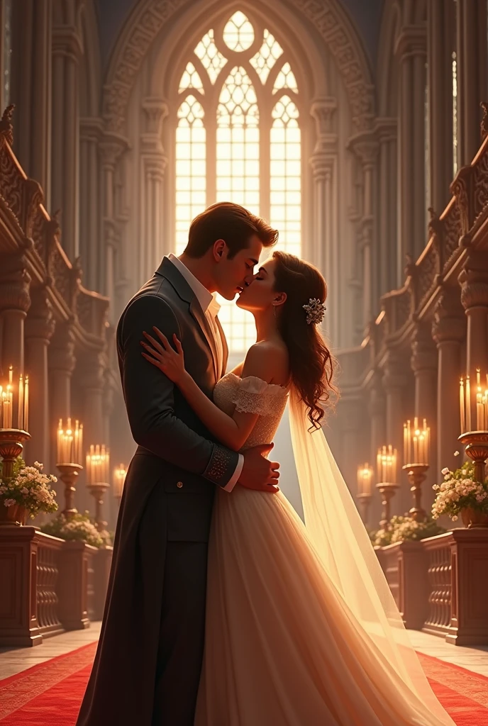 Manhwa handsome man and pretty girl kissing in big castle