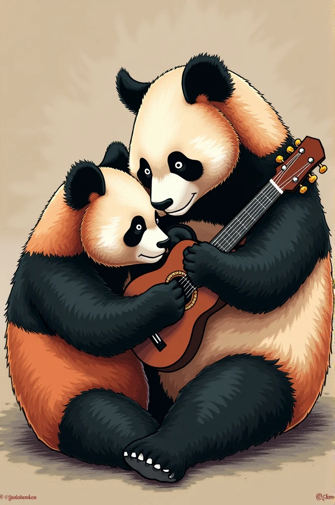Mama panda and her panda playing for tattoo
