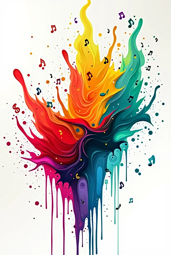 10 color brush strokes on white background, with drops of paint turning into music note