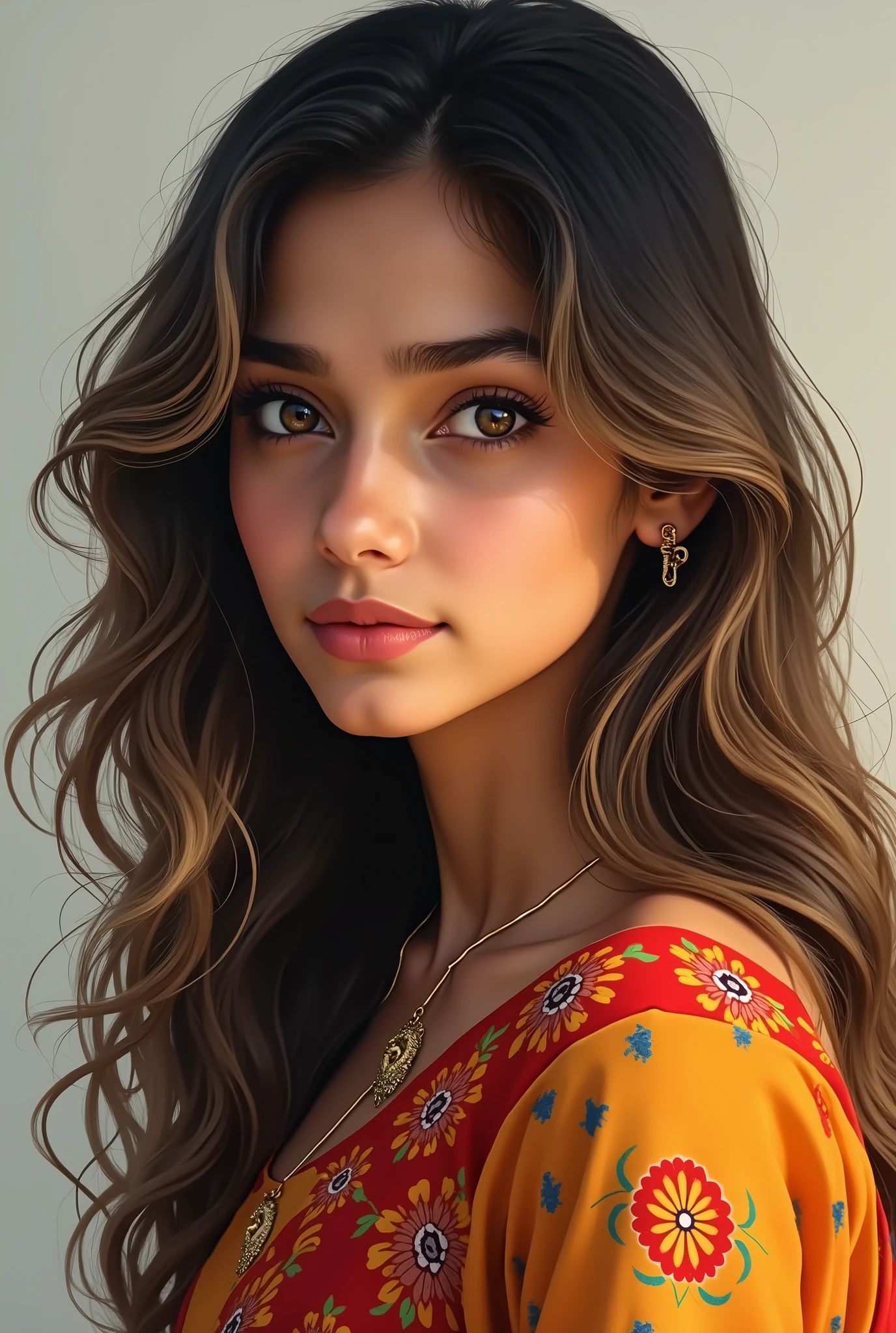 15 years  girl Name Shruti Sharma Eye colour blond Black hair In kurti
