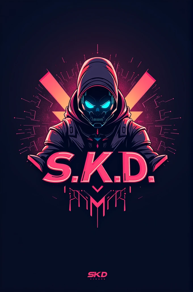 Logo gamer that says (s.k.D) and have three bad hooded criminals with some terror 