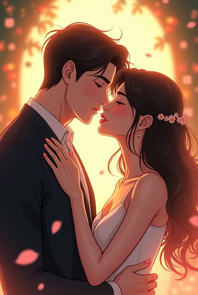Make a video about manhwa handsome man and pretty women kissing