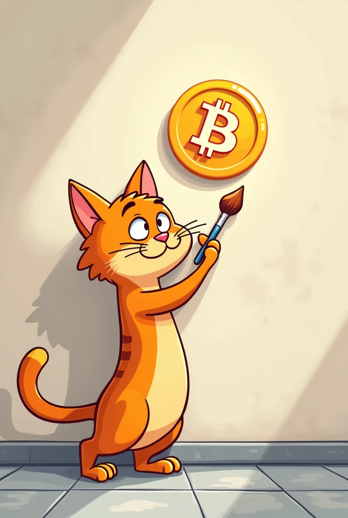 Cat Drawing Ton crypto coin on wall