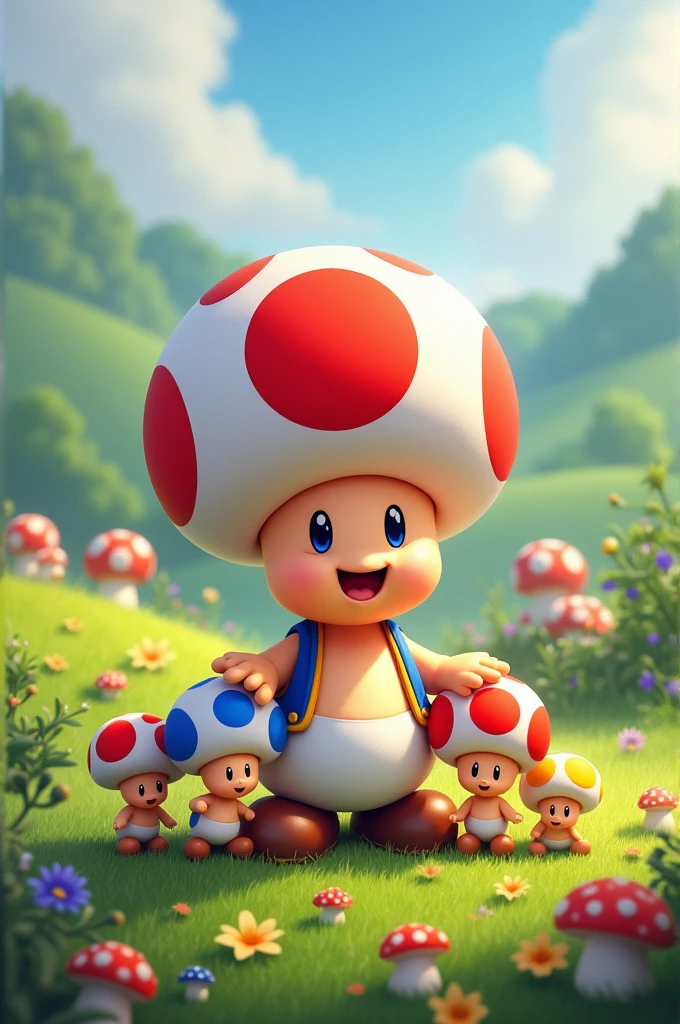 Toad from Super Mario with his children