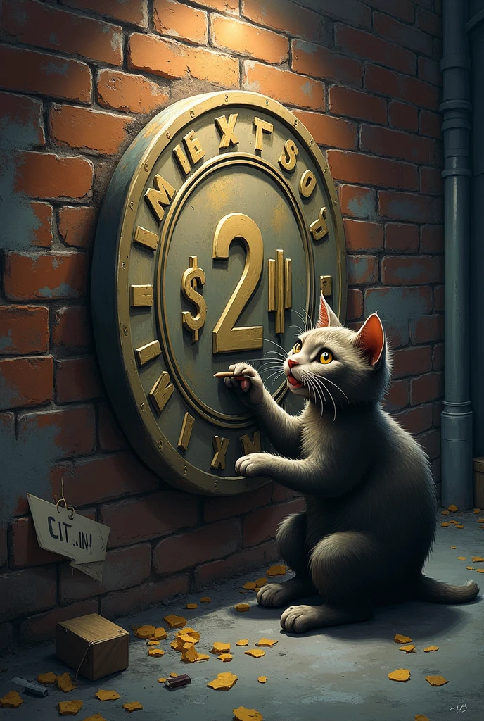 Cat Drawing Ton coin on wall