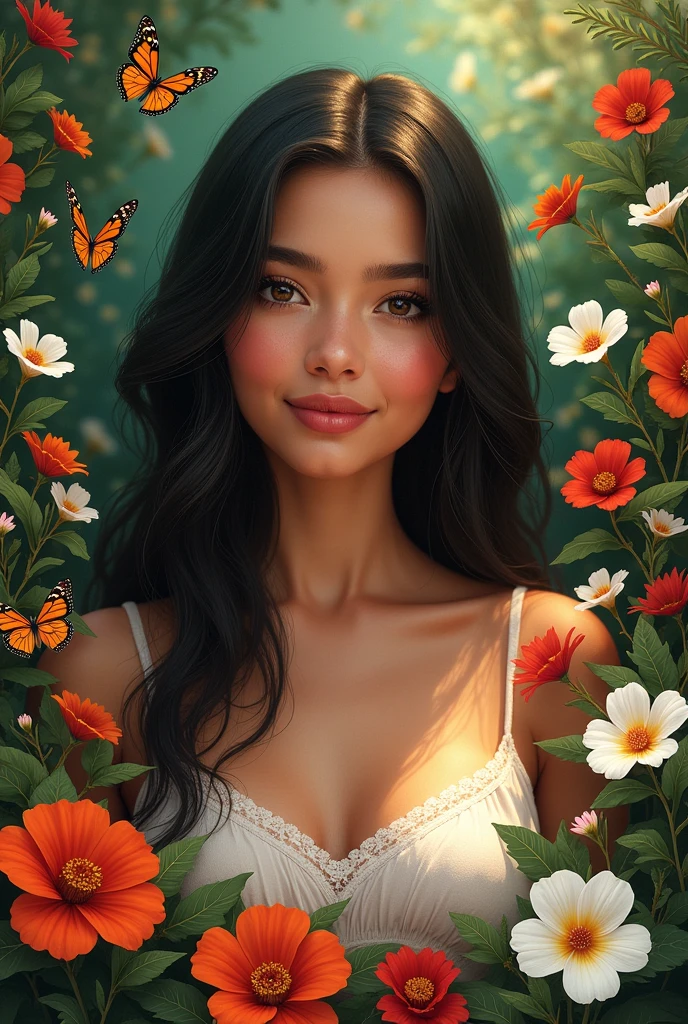 Create an image with the name Aracely with many flowers in the background of the color of the Mexican flag and butterflies of the same color 