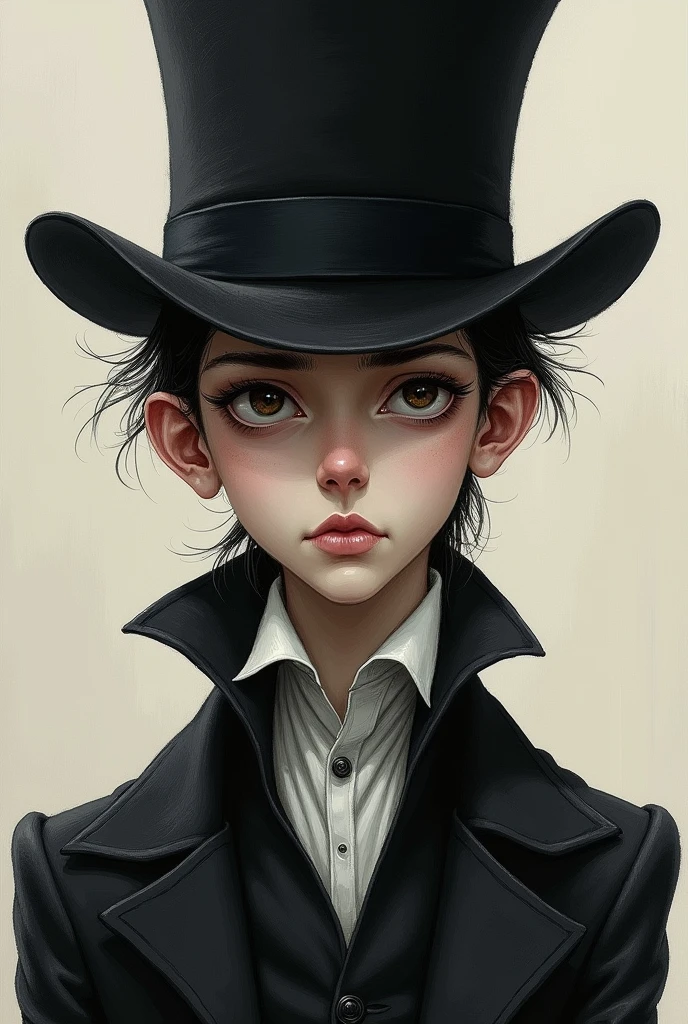 A drawing of a magician without a hat, with a sad face.



