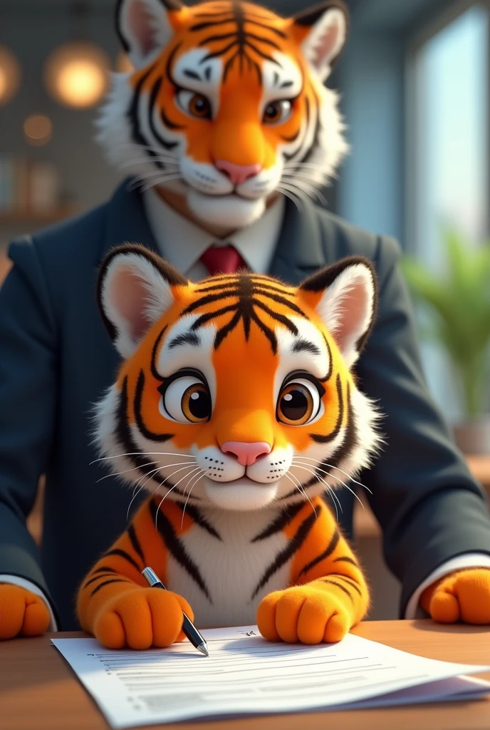 Rohan, the tiger cub, eagerly filling out a job application, and then receiving a call from a senior humanoid tiger from Zomato for an interview.