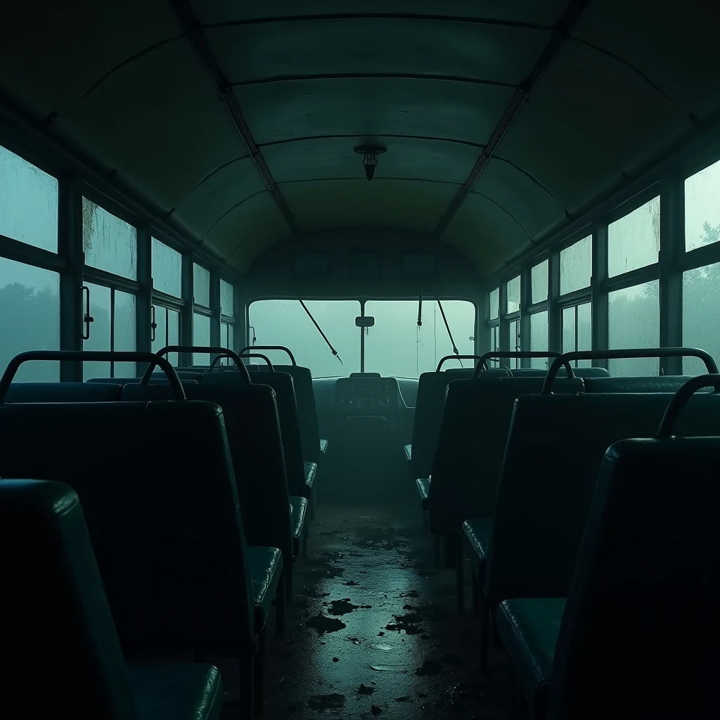 A bus with an eerie, unsettling silence inside.**
