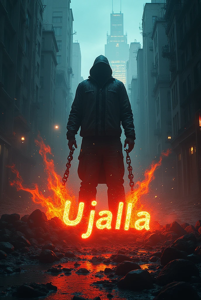 Background: Start with a deep, moody background—perhaps a city at night with dimly lit streets or abstract shadows and clouds to symbolize the darkness.Main Imagery: A figure standing tall or breaking through chains, symbolizing strength and resilience. Light beams should be bursting from behind the figure, representing the transition from "Andhera" (darkness) to "Ujaala" (light). Incorporate explosive, fiery elements to highlight the "bomb" metaphor in the song.Text Design: The title "Andhera Se Ujaala" should be bold and glowing, with the word "Ujaala" in a brighter color (like gold or white) to stand out against the dark background. Use graffiti-style or modern street fonts to maintain the edgy vibe.Details: Add the artist’s name in a smaller but impactful font under the title. If there are any other credits, keep them minimal to avoid clutter.Color Scheme: Stick to a contrast of dark tones (black, navy, deep purple) with bursts of bright, vibrant hues (yellow, orange, neon) for the light.