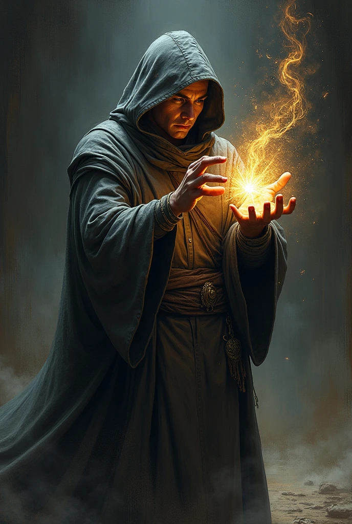 A drawing of a magician without a hat