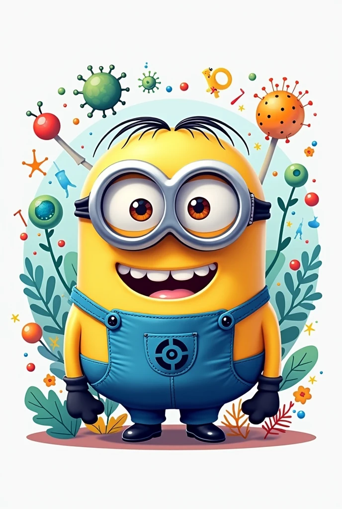 cute logo with minion, virus, gen, dna 26, botany, biology and text SiK26 with S and K capitalized
