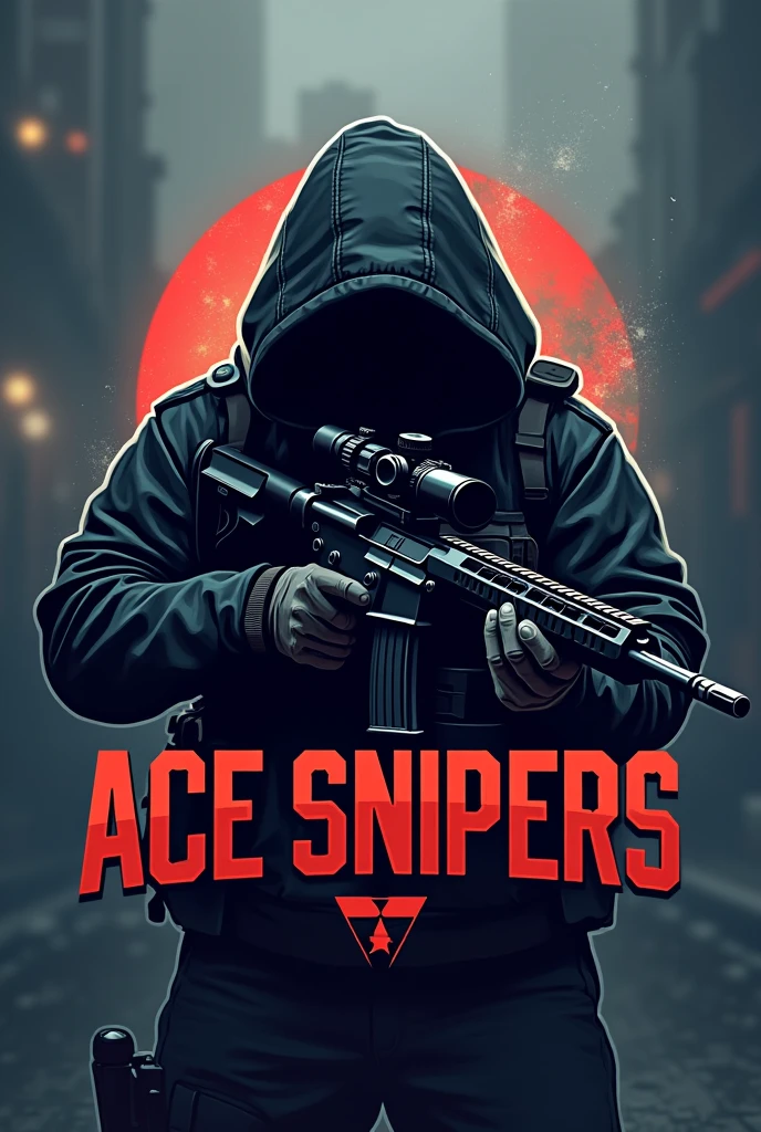 Logo for call of duty mobile clan written "ACE SNIPERS" with hood and sniper