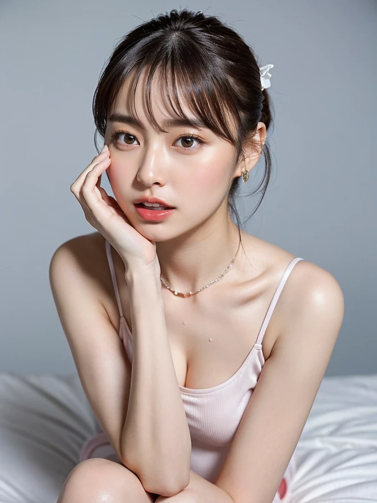 ((8k:1.27), highest quality, masterpiece, 超A high resolution:1.2)Photo Beautiful Japan woman(Comfortable:1.1) grace, good, Gradient lighting, One Girl, Delicate skin, Brown eyes, (Short hair with bangs:1.2), (Large breasts:1.0), (middle breast wheel:0.8), (Realistic:1.4), (highest quality:1.0), (超A high resolution:1.0), 8k, Raw photo, (masterpiece:0.2), (Purelos Face_v1:0.5), All Overprint Contrast Colors Dresulti Colors, Red-brown, What can I do for you?, theme, Looking at the audience,
3, 1 person, ((Beautiful announcer, Cute mouth:1.2)),
((Gorgeous Earrings, Long Necklace:1.2)),
((See-through satin tank top, No bra, The shape of the nipples is visible, cleavage wide open:1.2)),
((Squatting on the bed with legs stretched out in front, My whole body is soaking wet, Open your legs a little:1.5)),
(Pay attention to the beautiful thighs:1.8),
((Sexy atmosphere, Naughty pose, Kissing Mouth, hold out your lips, Cute and shy, Gazing intently at the audience:1.2)),
((Boyfriend's bedroom, Flirting with boyfriend, Looking up:1.5)),
((Foreplay before sex, Inserting a male organ into a female organ:1.2)),
((Big white bed, White wall, Near a tall window, The sunlight shines in, Bright room)),
Realistic skin texture, Fair skin, Shiny skin, Beautiful skin on legs, Beautiful feet,
Highly detailed face, Slim face contour, Beautiful small face, Beautiful Nose,
Ultra-detailed eyes, Slit eyes, Brown eyes, double eyelid, Ultra-thin eyebrows, Thin, long eyelashes,
Ultra-detailed lips, Plump and moisturized lips, Glossy pink lips, Flushed Cheeks,
Beautiful actress's languid make-up, Pink lipstick, Smoky eyeshadow, Eye foundation,
Dark Brown Hair, Delicate soft hair, Hair blowing in the wind,
(Elegantly putting your hair up, Medium Short Hair, ponytail:1.2),
Layered Cut, (Blunt bangs:1.2),
((Mouth slightly open to reveal white teeth, Stick out your tongue a little)), Body facing forward,
((Raise your face slightly)),
((Squinting)),
((pursing lips:1.2