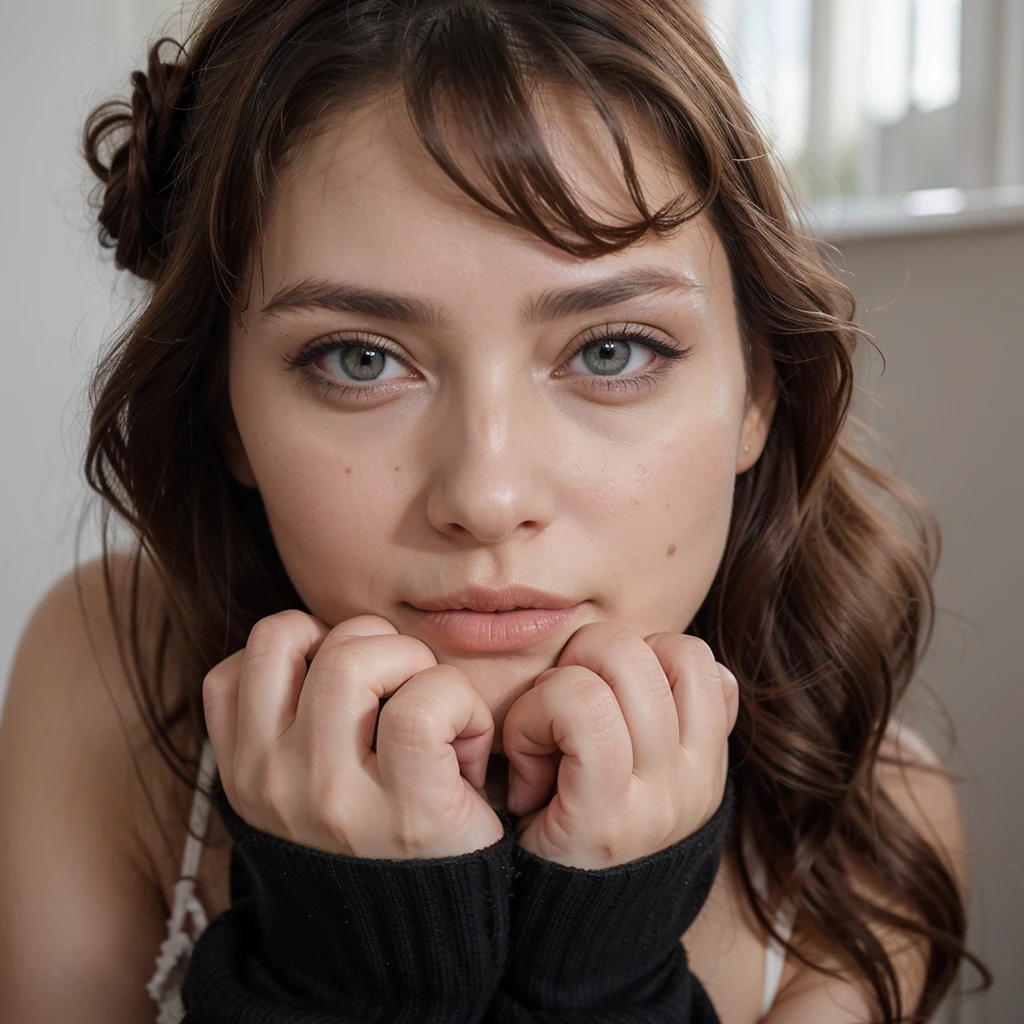 Une femme captivante avec de longs cheveux noirs frappants, Des cheveux bruns foncés qui cascadent sur son dos en douceur, Des vagues séduisantes. Elle mesure 1,75 m", Dégageant confiance et charme dans chaque mouvement. Ses yeux bleus perçants, encadré par des cils épais, Elle rayonne de mystère et de désir, Complétant parfaitement son corps parfait, peau bronzée. vêtu d’un élégant, une tenue moulante qui met en valeur ses courbes, Elle accessoirise avec des bijoux délicats, ajouter une touche de sophistication. La lumière dorée accentue son allure gracieuse et sensuelle, Lui donnant une aura de beauté intemporelle et de charme irrésistible avec ses yeux bleus ciel