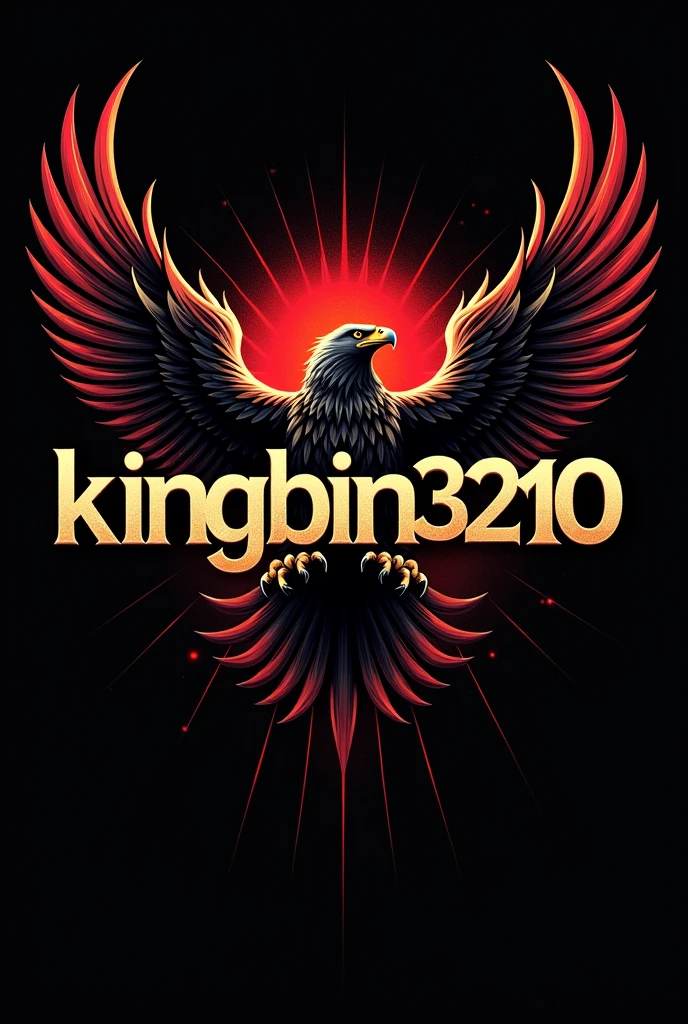 Create a lettering Kingbin3210 with an eagle in black red gold