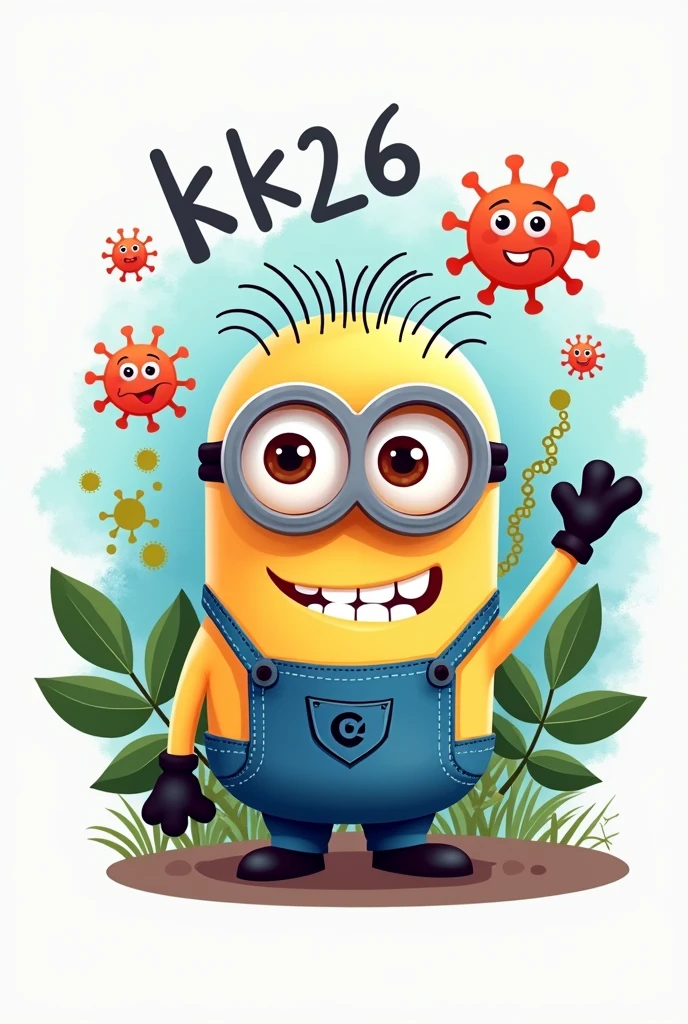 cute logo with minion, virus, gen, spores, nucleotic, dna 26, botany, biology and text SiK26 with S and K capitalized