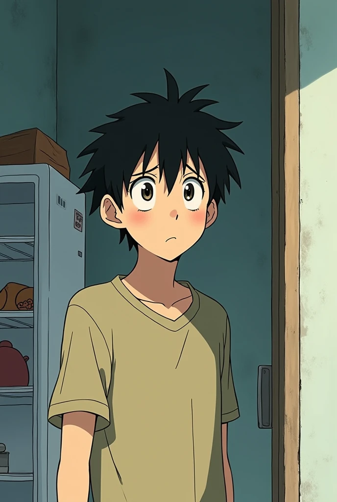The characters are in the style of Japanese animation of the 80s and 90s. The protagonist (male) of the film is a . He comes from a middle-class family, but is now without food. He looks hungry.