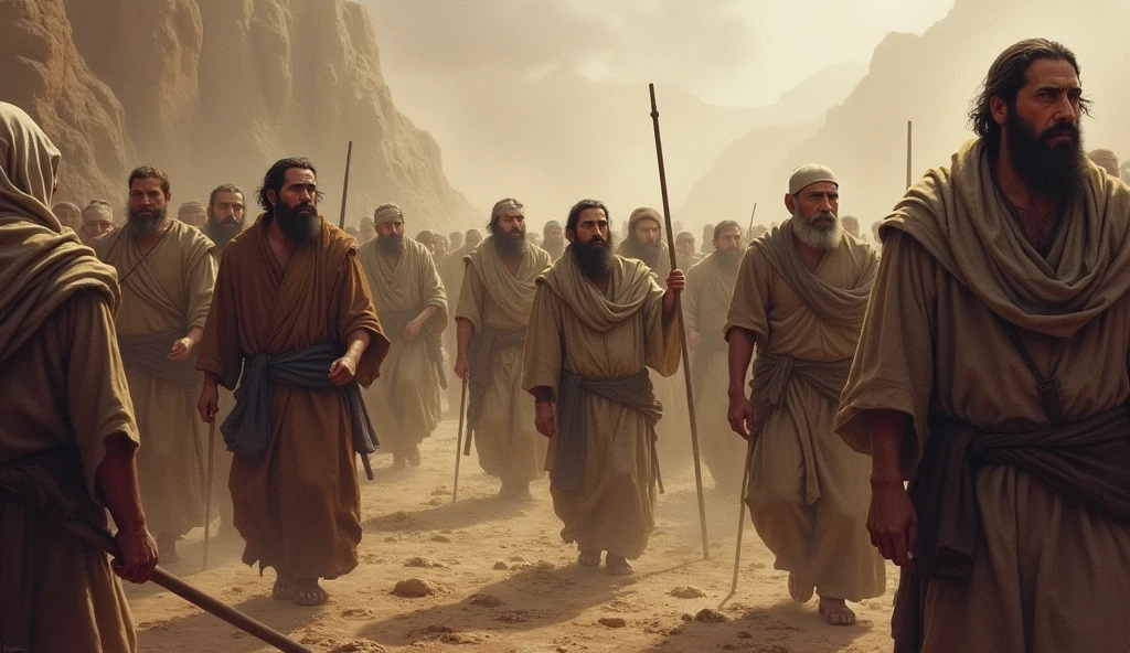 Description: A depiction of the dispersion of the Israelites throughout the land. Details: The scene shows groups of Israelites scattered in different environments, as captives in Babylon, or wandering in different regions.

 