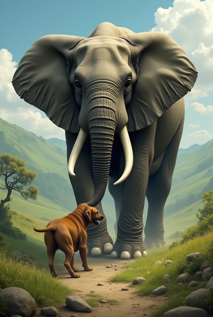 Elephant banging dog
