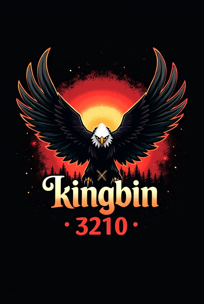 Create a lettering Kingbin3210 with an eagle in black red gold