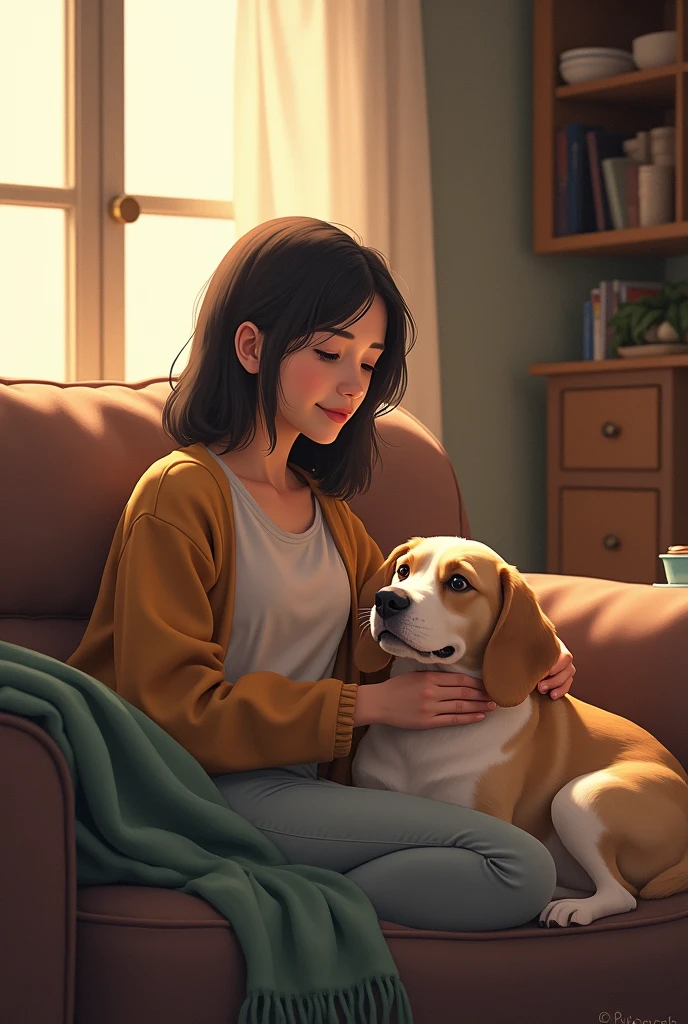Sitting on the sofa with dog