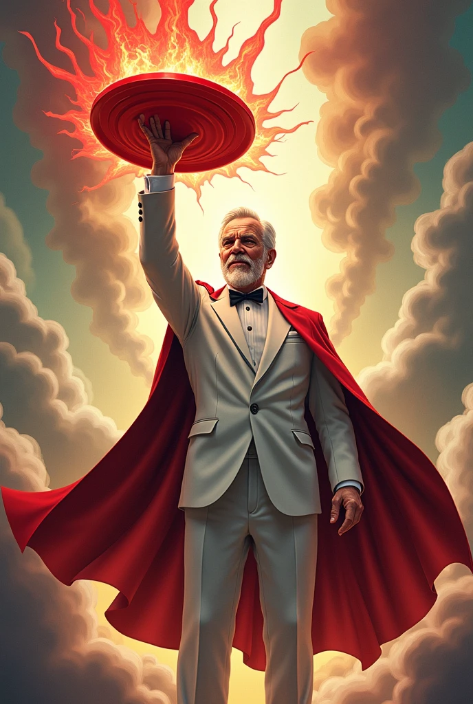 Colonel Sanders with a red tray which is his super power