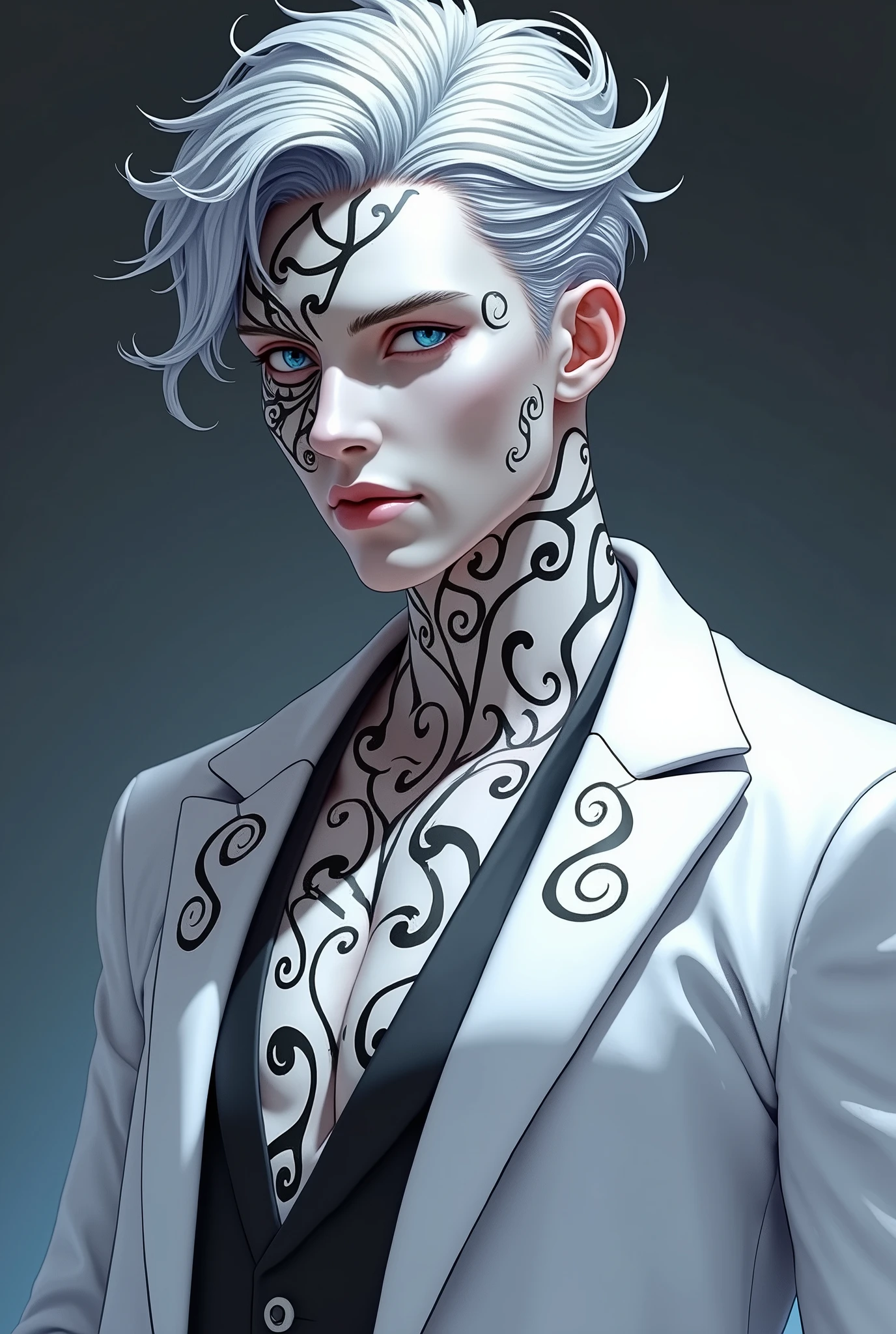 Create black swirling designs on his mask