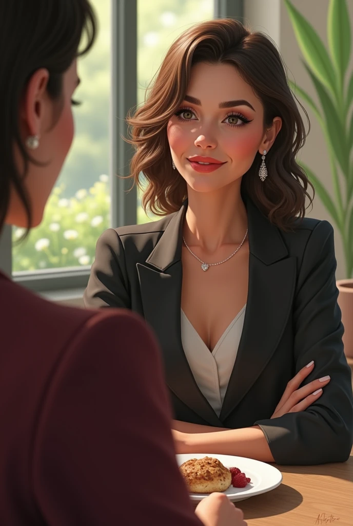 Woman with superiority complex with another person in a relaxed environment