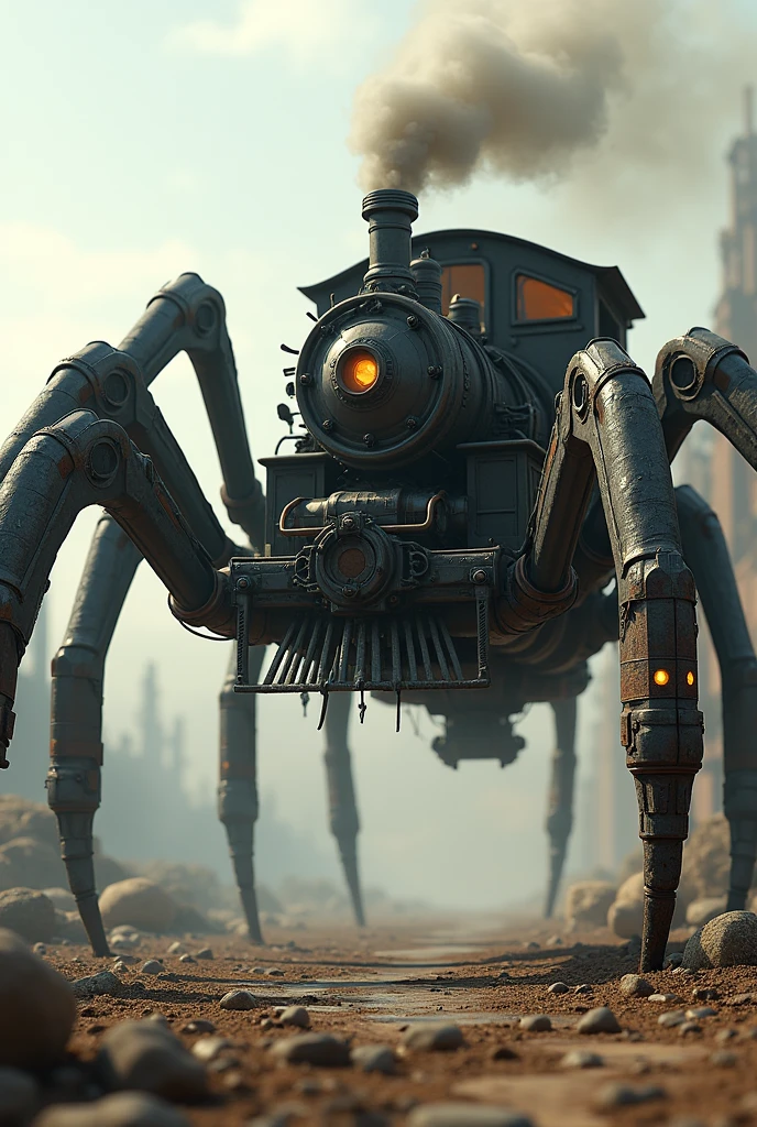 Create a realistic train mixed with a Spider