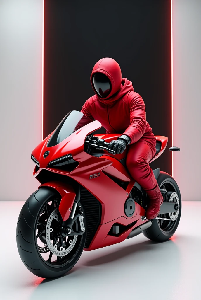 Red colour ninja hr2 bike with white room with black neon background light