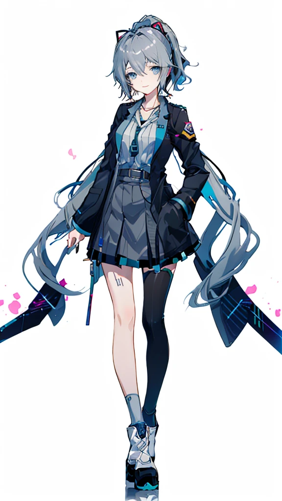 masterpiece,colorful,The best quality at its best,solo,One person,boots,Green Eyes,High resolution,View your viewers,Stand on your own two feet,White coat,(uniform:1.3),Put your hands in your pockets, 長い青い髪と白いシャツと黒いスカートを着たAnime, hatsune miku, Portrait of hatsune miku, hatsune miku short hair, Vocaloid, Hatsune Miku portrait, friend, Mikudayo, 青緑色の髪のAnime, hatsune miku cosplay, Hatsune Miku's Face, Animeスタイル4 K, Anime, 魅力的なAnime