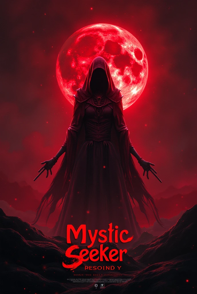 and advertisement in red , black and white color for inviting people for my gaming channel community named mystic seeker 