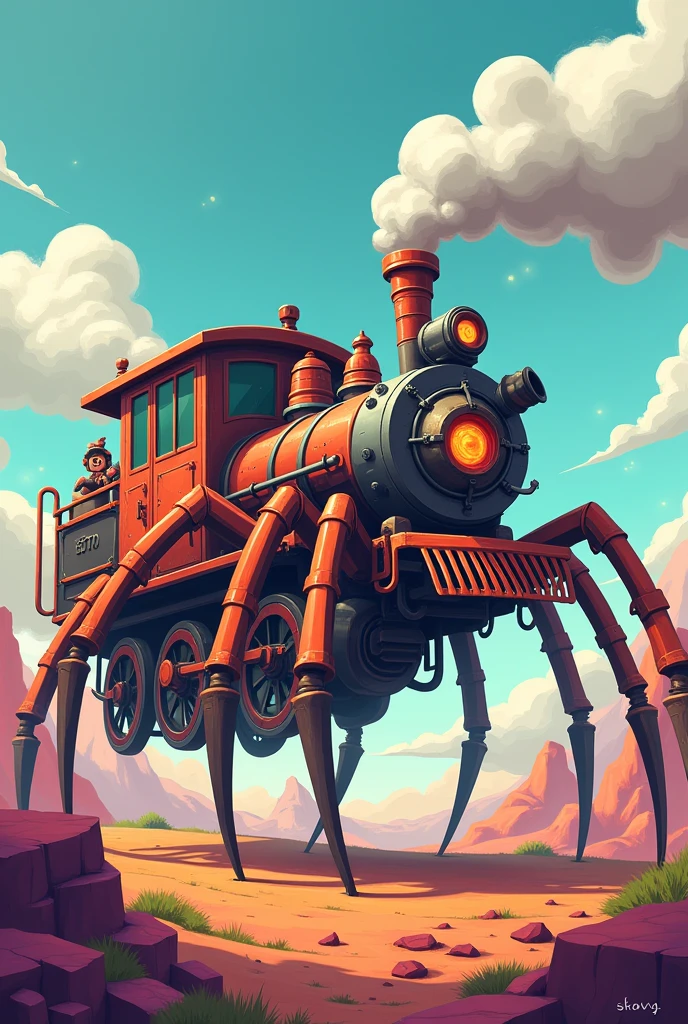 Create a Cartoon Image of a Train Mixed with a Spider