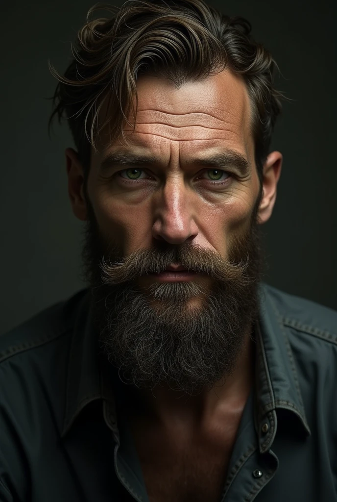 Tan Skin、Beard、Green Eyes、all back、Silence、Hanging eyes、careless、