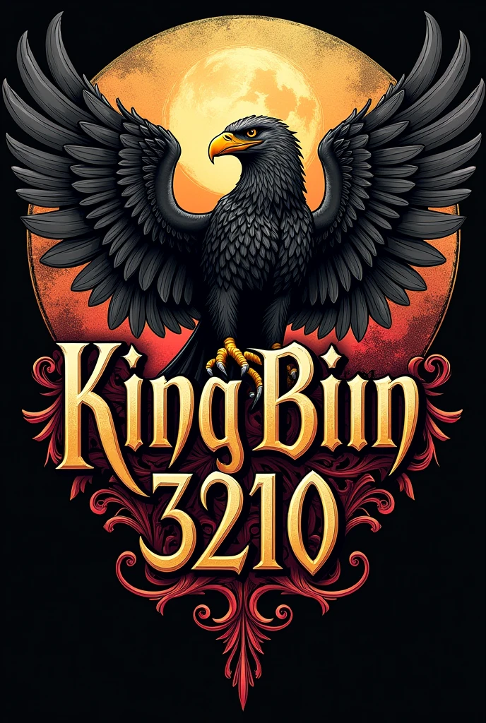 Create a lettering Kingbin3210 AfD with an eagle in black red gold