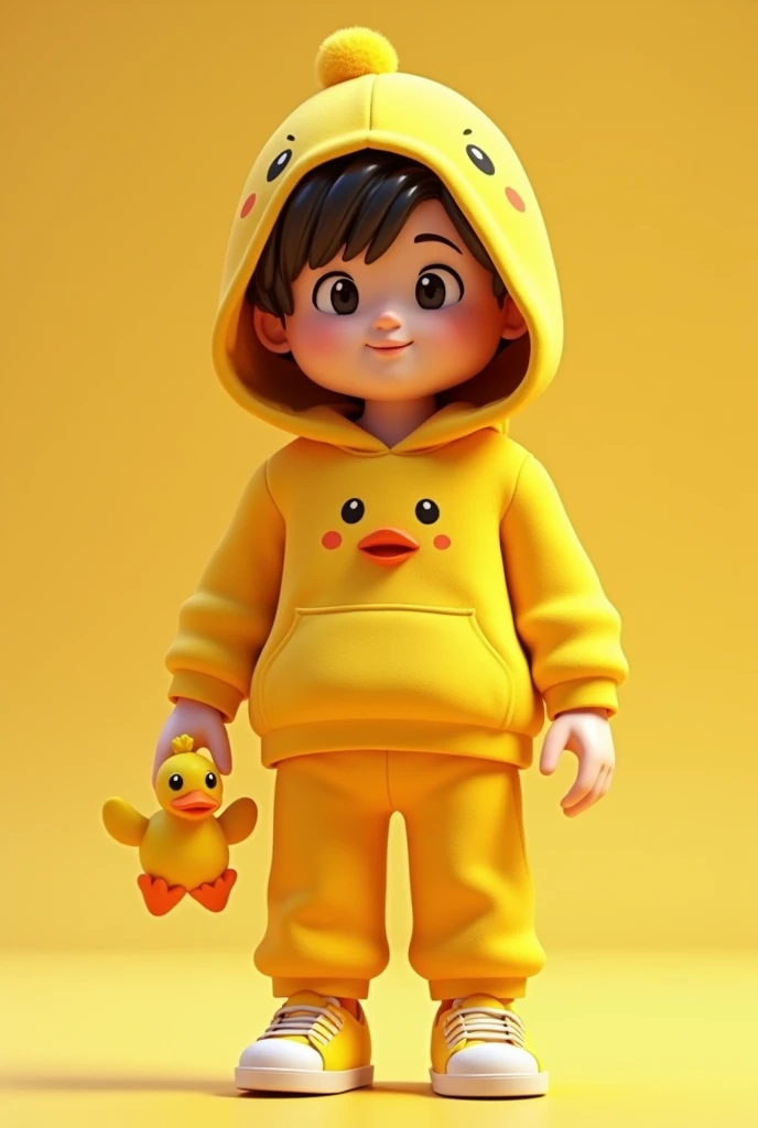 Roblox Jojo reference avatar pfp in yellow duck hoodie and yellow duck pant and a yellow duck in hand and give Roblox vibe