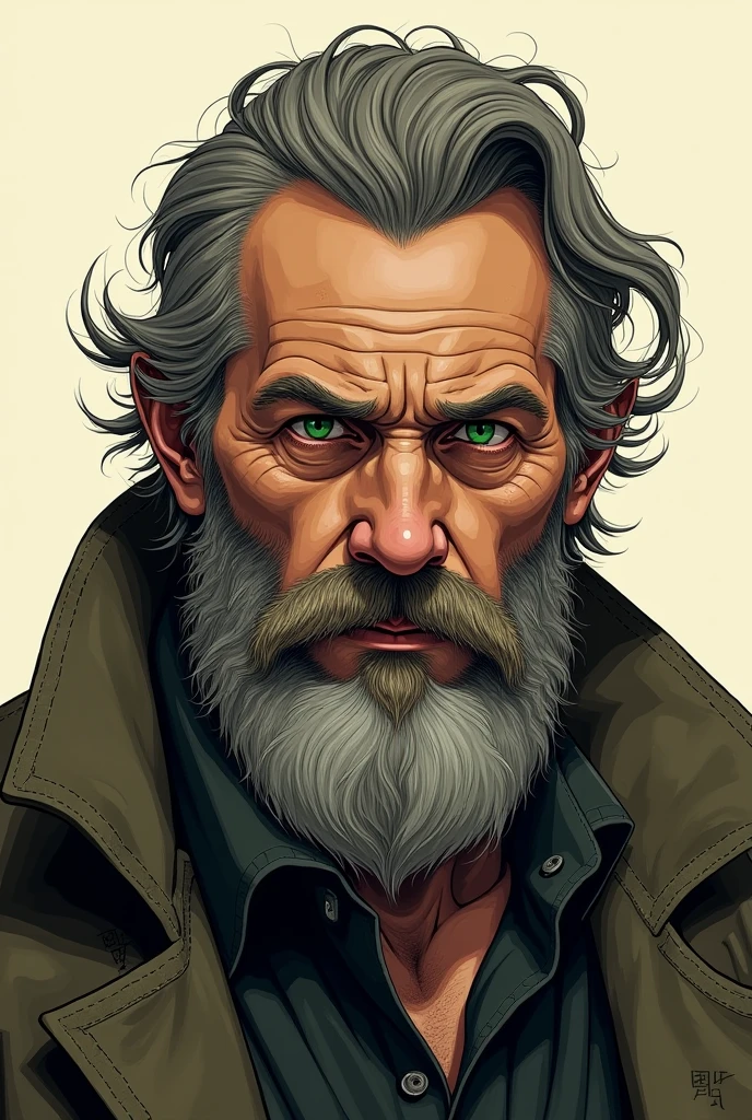 Tan Skin、Beard、Green Eyes、all back、Silence、Hanging eyes、careless、An illustration、Macho、40s