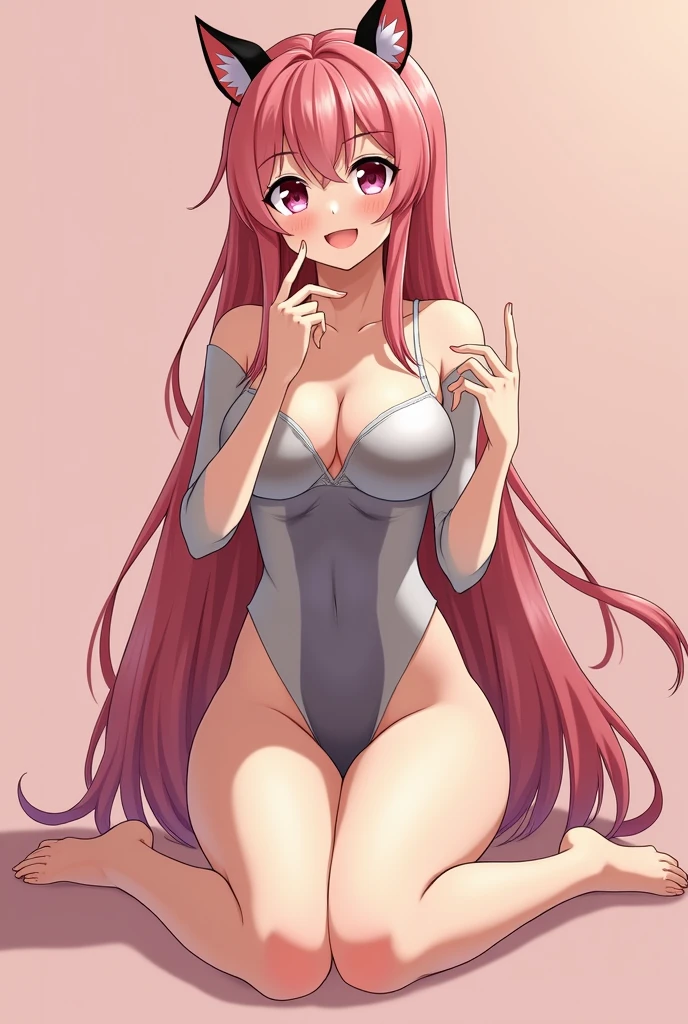 Create an anime character sitting with her legs open showing her pussy