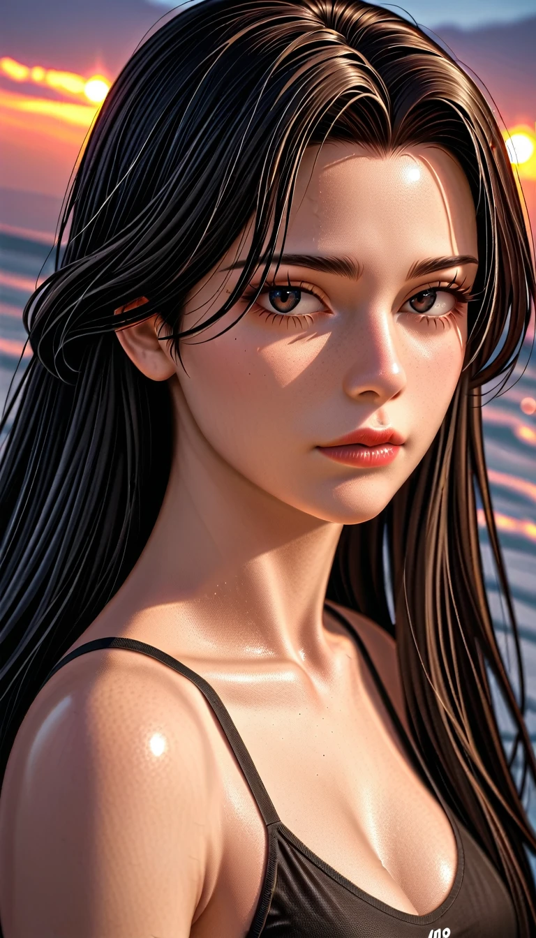 score_9, score_8_superior, score_7_superior, High resolution 3D anime style,A masterpiece in 32K resolution,Highest quality,it is really amazing,Very detailed,Ultra-high resolution,Ultra-realistic,Realistic,Increased depth of field,Cinematic lighting,
Sexy mature Japan woman,
Glossy black hair,Wavy long hair,Showing his forehead,god々Beautiful,Ultra-detailed and beautiful face,Sensual look,Beautiful dark brown, moist eyes,Pitch black eyes,Glowing, moisturized skin,Translucent white skin,born々New skin texture,Great proportions,
Black high leg swimsuit,
Bold design,born地の詳細な質感,
A seaside scene at dusk,Dark clouds filling the sky,Thundercloud,Coastline at night,Golden reflections on the sea surface,delay々A desolate sandy beach that continues,
Cinematic Angle,