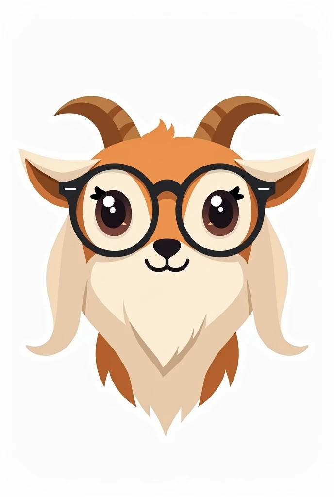 Logo of a goat that can be used as an emoji, make a cute goat, but with brown and white colors Put glasses on the goat and also leave only its head, the background in transparent PNG
