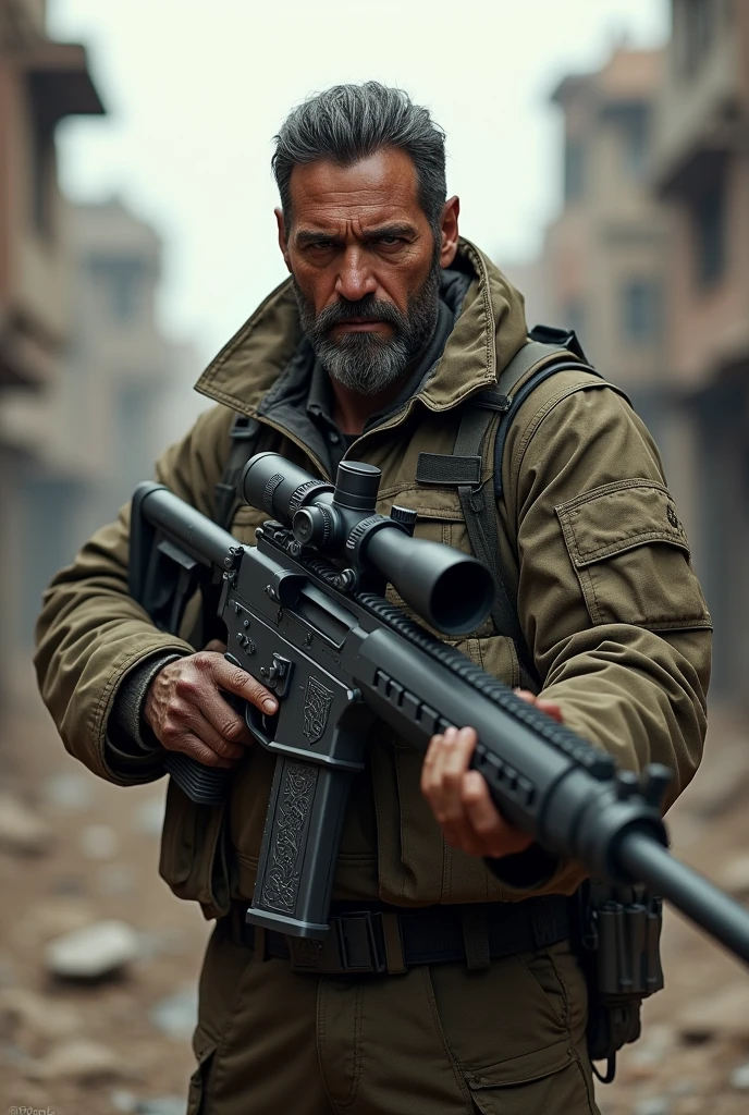 Ramon Dino holding a sniper rifle