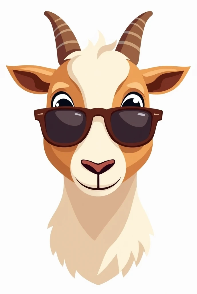 Logo of a goat that can be used as an emoji, make a cute goat, but with brown and white colors Put sunglasses on the goat and also leave only its head, the background in transparent PNG The caraba is male