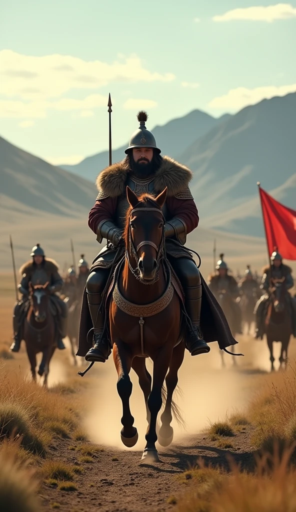 there are many people riding horses with dragon heads on them, #vfxfriday, red banners, gwelf, anamorphic widescreen, army, stunning moody cinematography, [[[[grinning evily]]]], inspired by Károly Kisfaludy